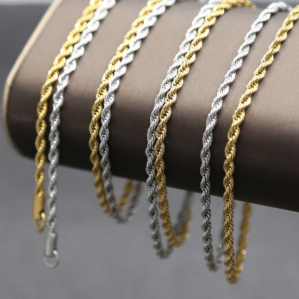 

3мм пеньки цветы цепи hiphop же титана стали ожерелье colorfast hiphop rope chain, Golden;silver