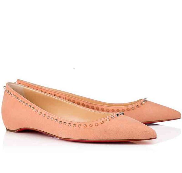 

summer lady luxury anjalina spikes ballerinas shoes pointed toe red bottom flats ankle strap women brand-fashion designer party wedding, Black