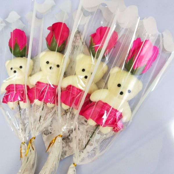 

single bear soap flower bear simulation rose single branch artificial flower for teachers valentines day gift promotion toys