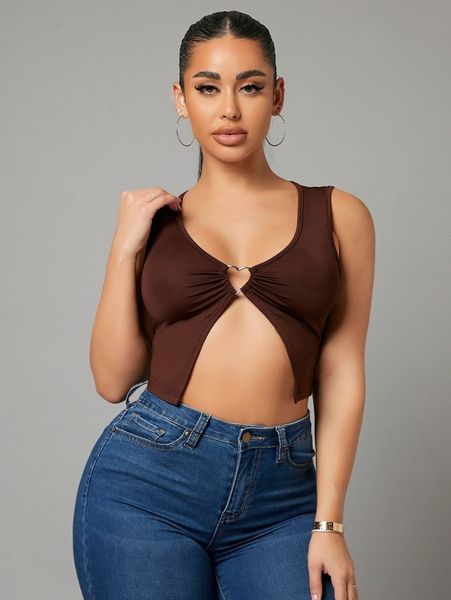 

sxy heart ring slit front crop tank g03s#, White