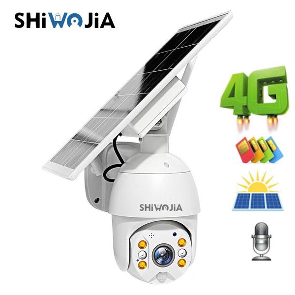 

shiwojia 4g solar camera 1080p hd solar panel outdoor monitoring waterproof cctv camera smart home two-way voice intrusion al