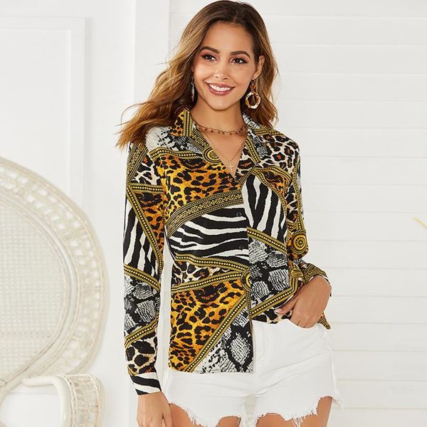 

2019 women and blouse leopard print long sleeve vintage blouse turn down collar office shirt for lady plus size blusa1, White
