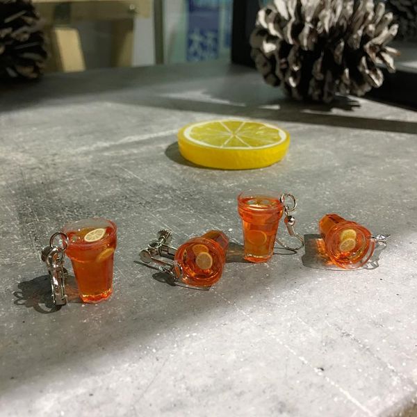 

мода творческий уникальный напиток кубок падение серьги личность прекрасный смола 3d лимонный серьги для девушки смешные партии ювелирных из, Silver