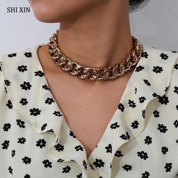 

chokers shixin punk leopard print chain necklace for women hip hop cuban link short choker collar necklaces chunky jewelry collier, Golden;silver