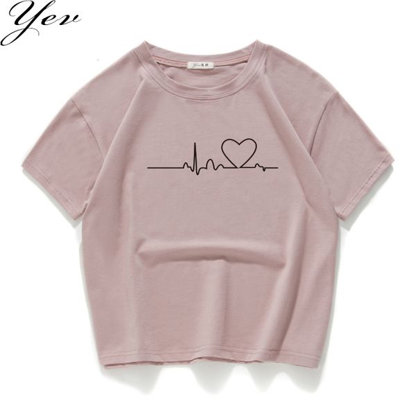 

sport 2018 summer new harajuku women t shirt heart beatting printed style cotton loose crop t-shirt female tee 100% cotton