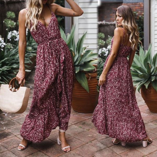 

beforw 2020 print ruffles mid summer dress women casual party dress strapless print beach bohemian long dress vestidos h1210, Black;gray