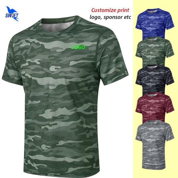 

running jerseys breathable camouflage t-shirt men quick dry thin gym fitness sports shirts workout training short sleeve tees customize1, Black;blue