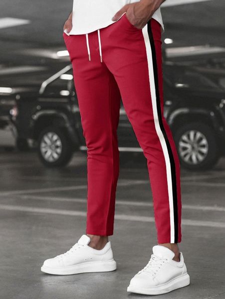 

men contrast tape side pants t2rc#, Black