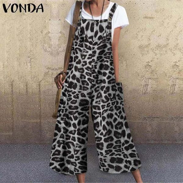 

women's jumpsuits & rompers vonda summer overalls women'jumpsuits square collar vintage leopard print and 2021 office lady wide le, Black;white