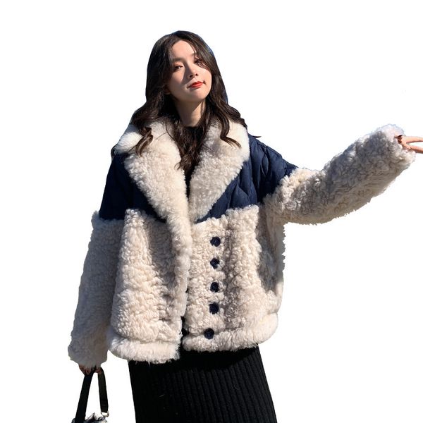 

2021 new winter korean lamb wool loose with long sleeve lapel sewing thickening new casual fashion female jacket 70q dqq0, Black