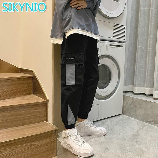 

men's cargo pants male fashion brand spring autumn new student loose fashion capri-pants ankle banded pants casual1, Black
