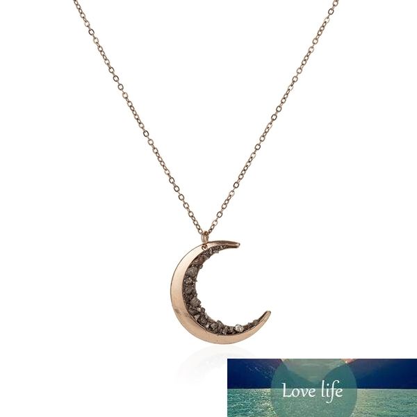 

irregular mineral stone natural crystal chakra rock necklace for women gold color moon pendant lover friends collares jewelry, Silver