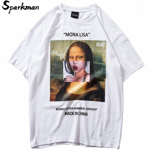 

men's t-shirts summer 2021 hip hop t shirt streetwear men funny mona lisa t-shirt cotton fashion harajuku tshirt short sleeve tees hip, White;black