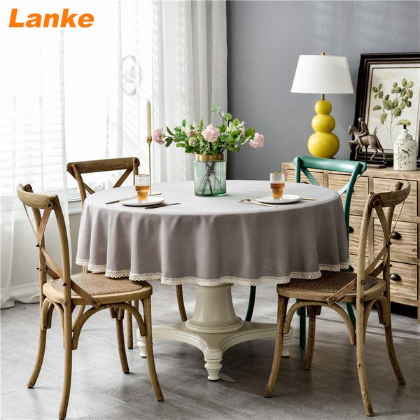 Lanke Linen круглый стол ткань водонепроницаемый маслоустойчивый с кисточкой, сплошной цвет обеденной скатерти для домашнего рождественского дня рождения вечеринка T200707