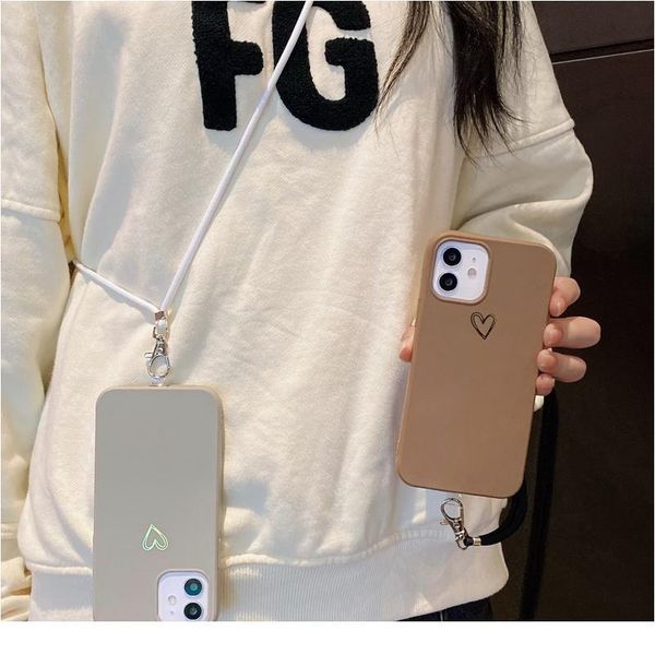

lanyard golden love heart pattern phone case for iphone 12 mini 11pro max 7 8 plus x xr xs max sol qyllah