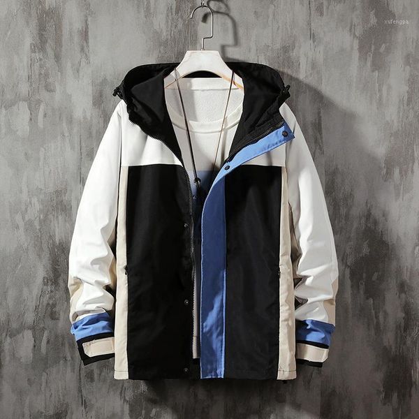 

2021 spring autumn patchwork streetwear bomber jackets men hooded casual loose windbreaker jacket male hip hop coat homme1, Black;brown