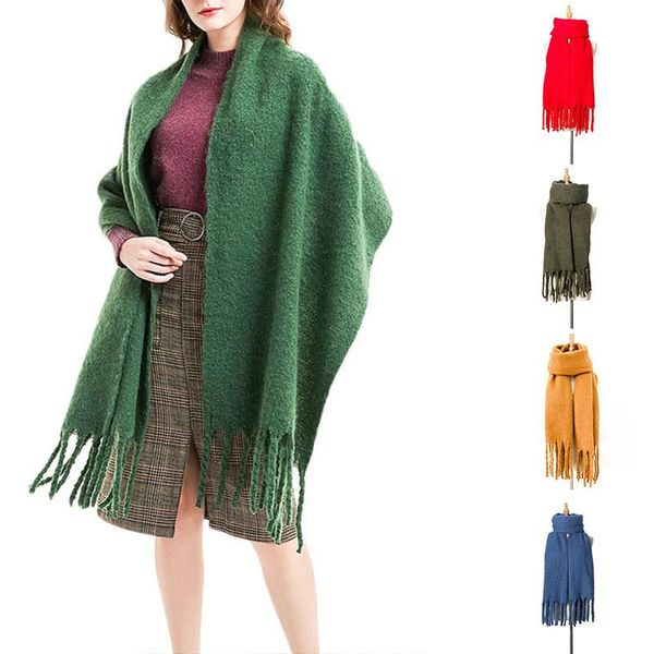 

scarves 190cm*50cm solid color imitation cashmere warm shawl wraps thicken polyester tassel long scarf autumn winter, Blue;gray