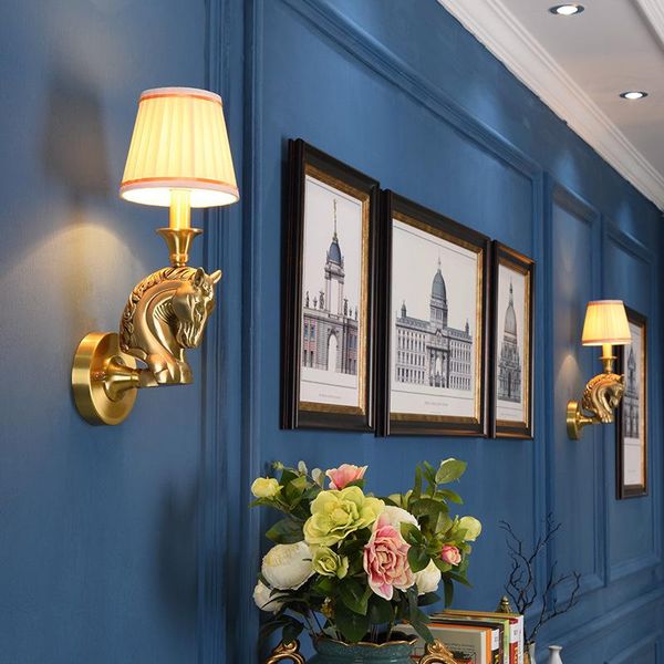 

wall lamp copper village bedroom berth lens headlight european contracted sitting room horsehead m7510