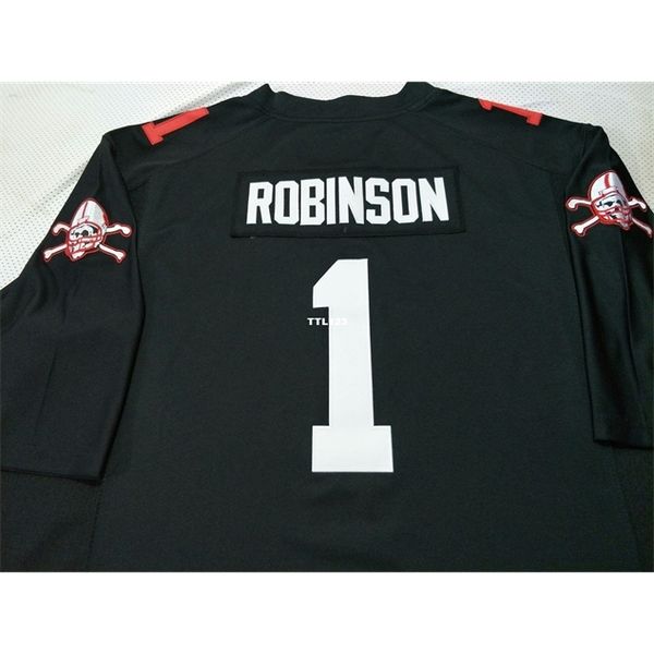 

new nebraska cornhuskers #1 black wandale robinson real embroidery college football jersey size s-4xl or custom any name or number jersey