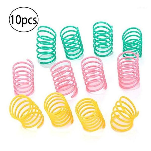 

cat toys 10 pack spring toy plastic colorful coil spiral springs pet action wide durable interactive toys1