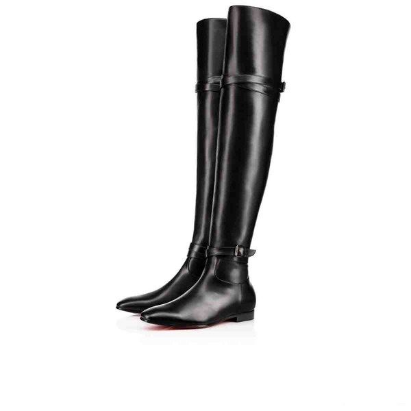 

fall women boot fashion thigh high boots 2020 women red bottom tall boot over-knee boots karialta black calfskin with belt buckle low