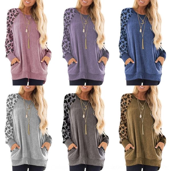 

z43rg 2019 round and winter women's round neck leopard print and sleeve pocket loose 2019 autumn long winter women's autumn neck, Black