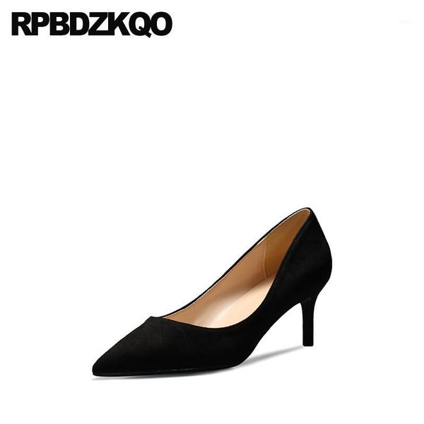 

big size medium heels high 8cm 2019 suede pumps 4 34 office shoes women pointed toe thin work  42 33 stiletto black1, Black