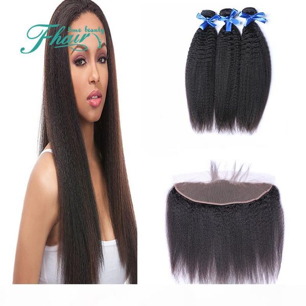 

malaysian yaki straight with frontals 4pcs lot lace frontal closure 13x4 with malaysian hair italian coarse yaki 3bundles with frontals, Black