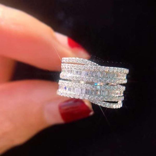 Choucong Brand New Luxo Jóias 925 Prata Esterlina Princesa Completa Corte Branco Topázio CZ Diamante Gemstones Eternidade Mulheres Casamento Anel de Banda