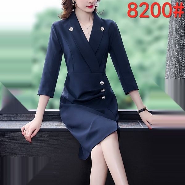 

uef3l 8200 костюм sbzqs женщины стройных 2020 с тонким и платьем тела падения платья и щелью для коммутирующих карьеры воротника, Black;gray