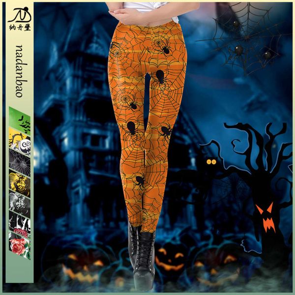 

new fashion elastic tights for halloween pumpkin head skull frame digital printing leggings 2021 high-end atmosphere fashion trend avant-gar, Black