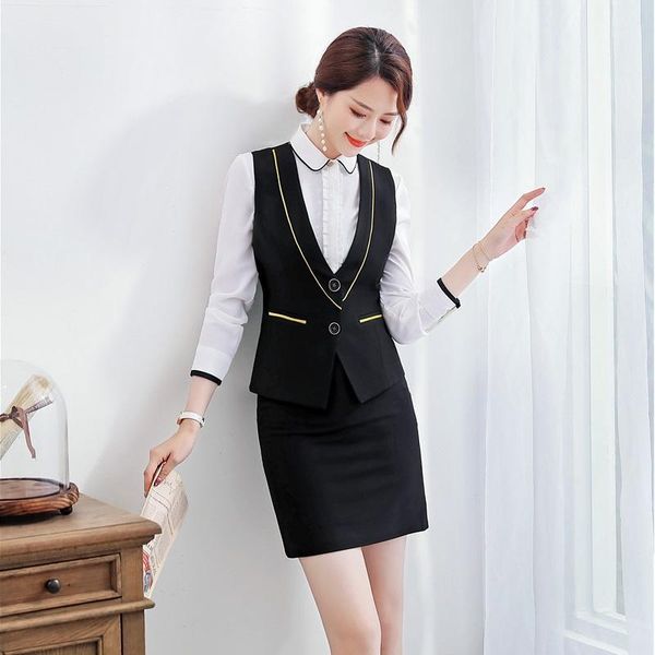 

formal black waistcoat women business suits 2 piece skirt and sets ladies work wear vests style1, White;black