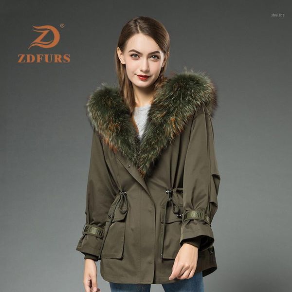 

zdfurs*2020 real rex fur parka women winter short jacket raccoon fur hooded stripes detachable inner warm fashion warm1, Black