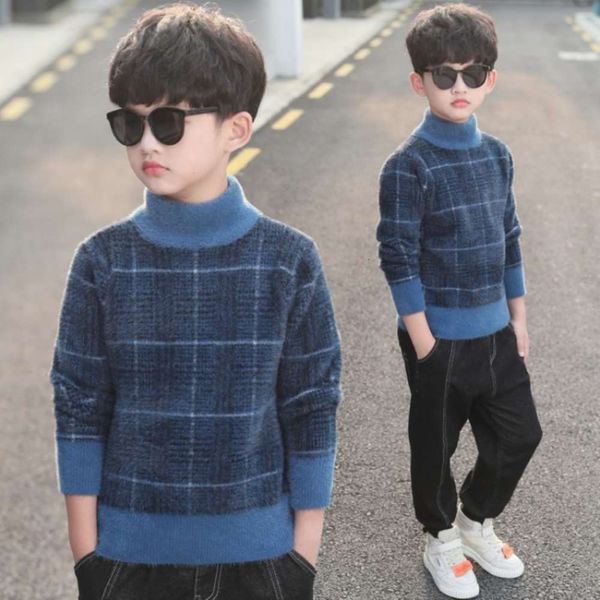 

2020 pullover winter t-shirt boys' autumn round neck korean mink veet plaid sweater children's wear ck6c2gam, Blue