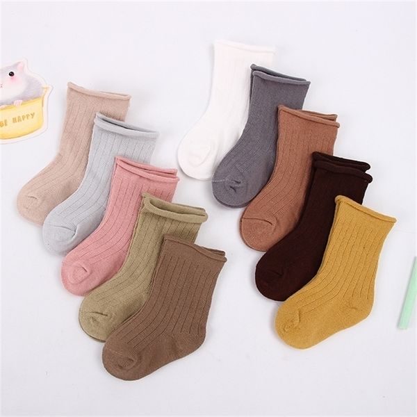 

5pairs/lot 0-9 years baby toddler cotton kids boys and girl spring summer autumn short newborn ribbed socks solid color y201009, Pink;yellow