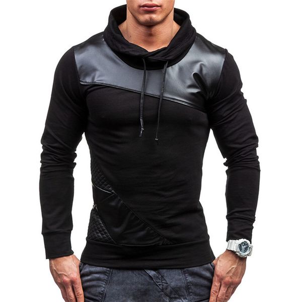 

spring men fight leather sweatshirt fashion casual ultra-thin teenager hooded jacket 3color s-2xl kg-161, Black