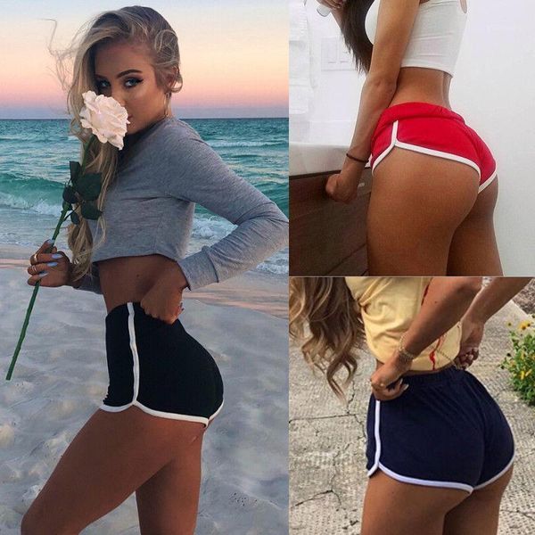 

yoga outfits summer fitness women shorts pants contrast binding side split elastic waist patchwork casual workout tight shorts1, White;red