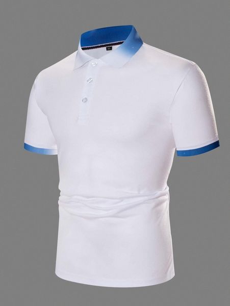 

men contrast ombre collar polo shirt j1vf#, White;black