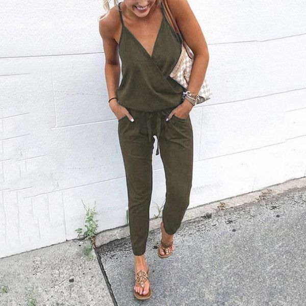 

2020 summer women holiday casual sleeveless jumpsuits fashion ladies solid color bodysuit wide leg loose long pants trousers, Black;white