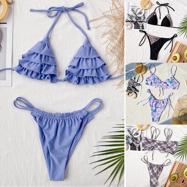 

new r women bikini set two pieces swimsuit bandage leopard print beachwear push up swimwear style one