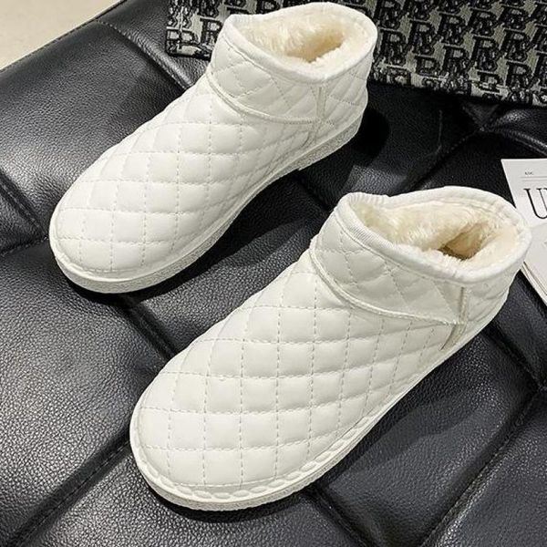 

snow boots women shoes warm plush fur ankle boots winter female slip on flat casual shoes waterproof botas mujer white, Black