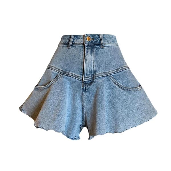 

high waist denim shorts women's summer 2020 trendy loose and fashionable flared wide leg a-line pants wide leg pants, Blue