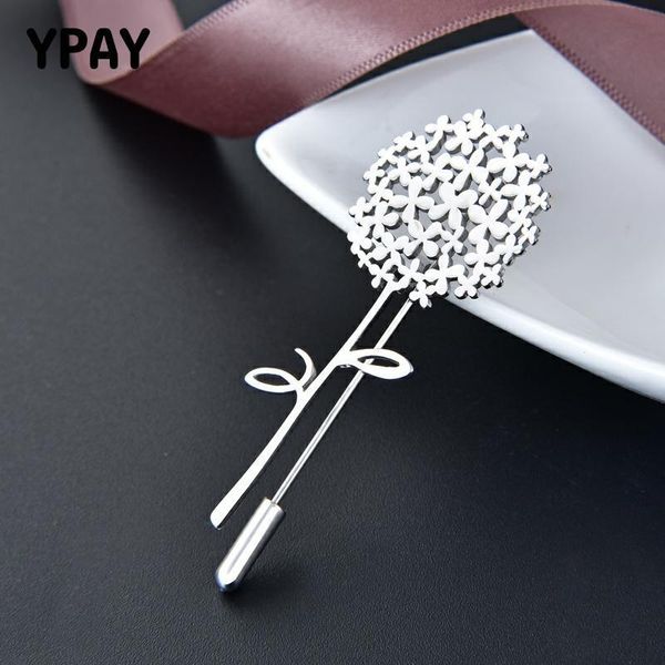 

ypay 100% genuine 925 sterling silver dandelion brooch for women korea pins coat artdeco brooches wedding jewelry gifts ymbr002 201009, Gray