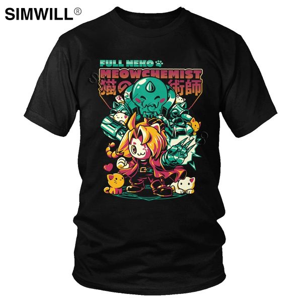 

sport mens full neko cat t-shirt fullmetal alchemist japanese anime tshirt cats manga series tees edward elric alphonse elric t shirt