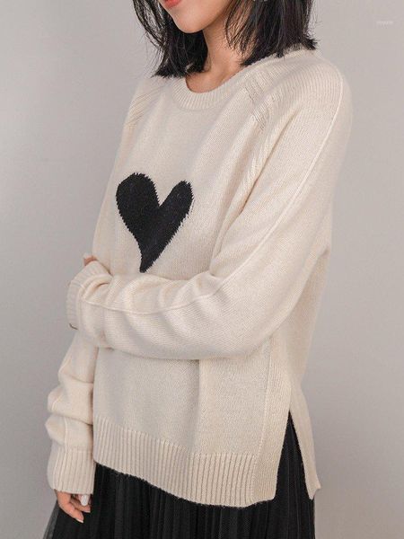 

women sweater love pattern 100% cashmere sweater1, White;black