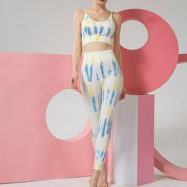 

gym set 2pcs sport set woman tie dye seamless sports yoga legging with bra wourkout clothes, White;red