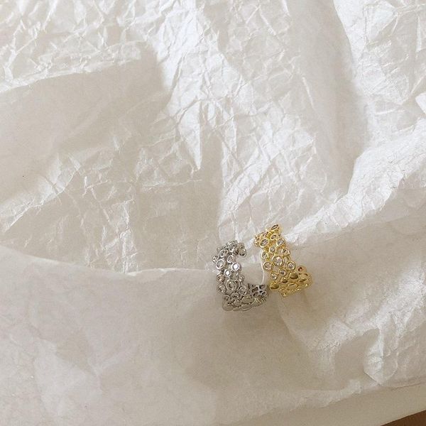 

timeonly creative c shape wide alloy hoop earring sparkly rhinestones no pierced ears earring for women lady french accessories, Golden;silver