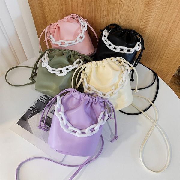 

popular simple female daily bag women pu bucket shoulder handbags ladies drawstring messenger travel totes bag