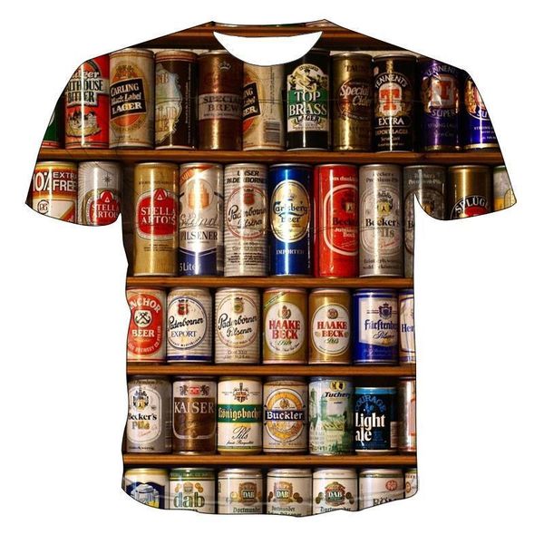 

men's hip hop t-shirt beer burger special t-shirt coke printed short sleeve summer leisure 3d poker printed t-shirt, White;black