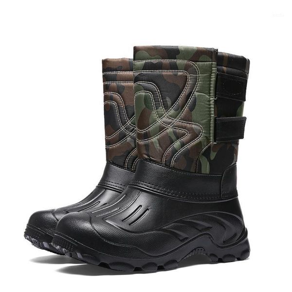 

boots men's snow winter camouflage men rain shoes waterproof with plush warm male casual mid-calf work fishing boot1, Black